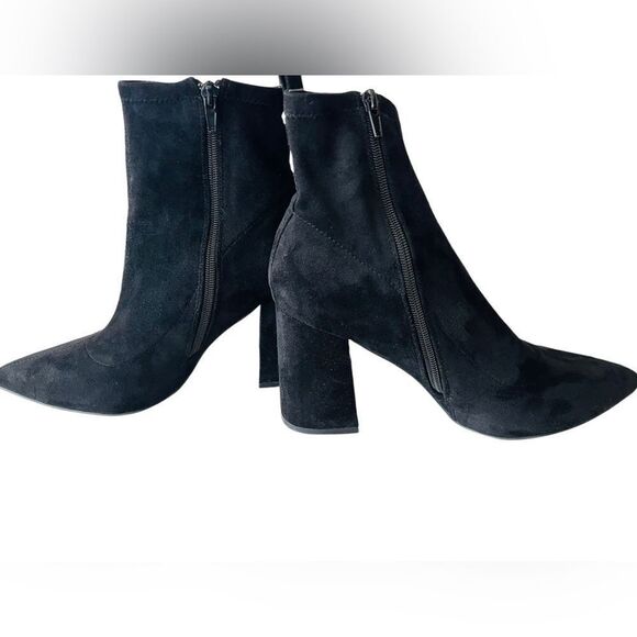 Steve Madden Falona Black Faux Suede Sock Booties Block Heel Size 10 - Picture 5 of 9